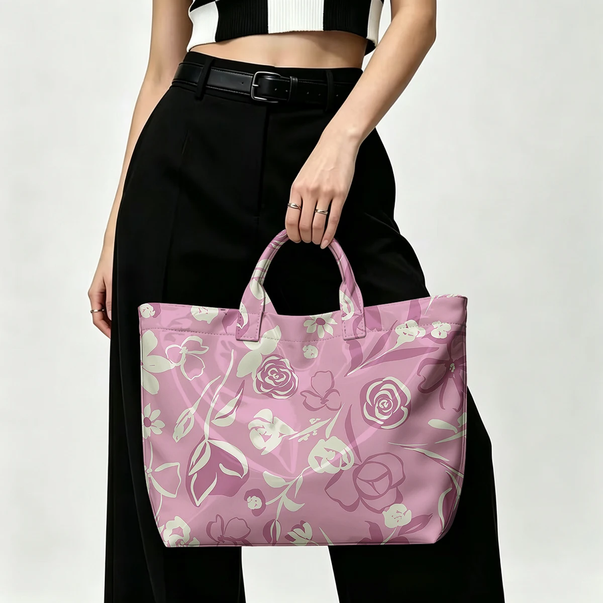 Bloom red Bloom Purple PVC Tote Bag Waterproof Transparent Jelly Bag Beach Bag Tote Pouch Bow Handbags Storage Bag