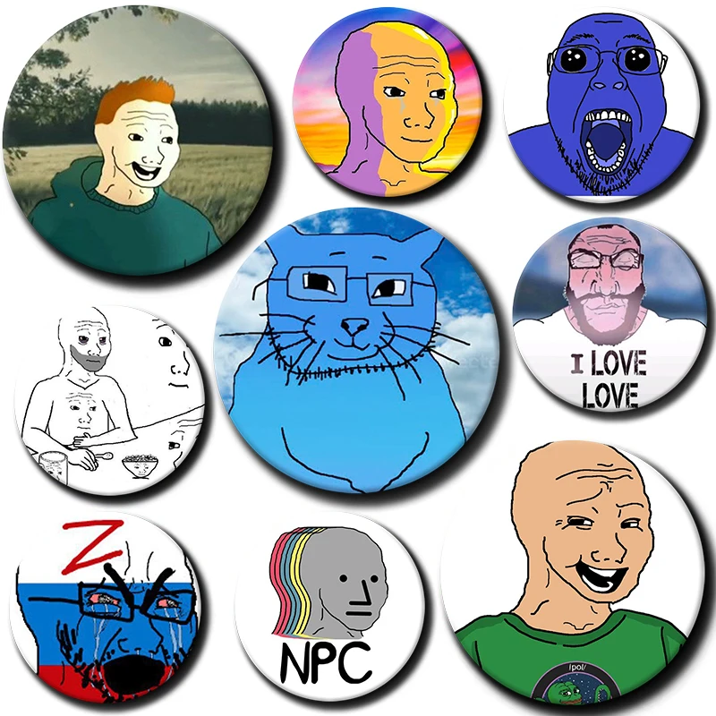 Cartoon Face Round Badges Pins Creative Funny Wojak Meme Coin Brooches on Clothes Bag Hat Accessories Jewelry Gifts for Friends