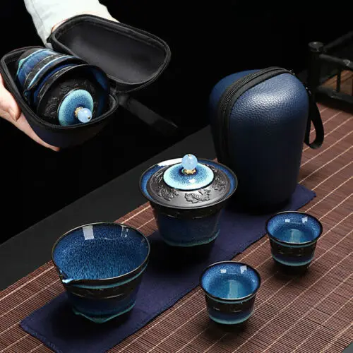 

Портативный чайный набор из фарфора, изготовленный в печи, с гайваном и чашками с крышками, продается по убыточной цене.