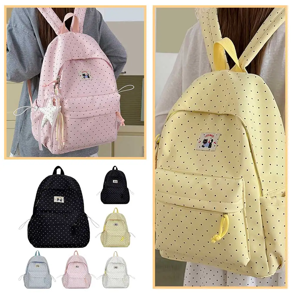Teen Girls Cute Polka Dot Backpack Lightweight Nylon Casual School Bag Large Capacity Commuter Bag