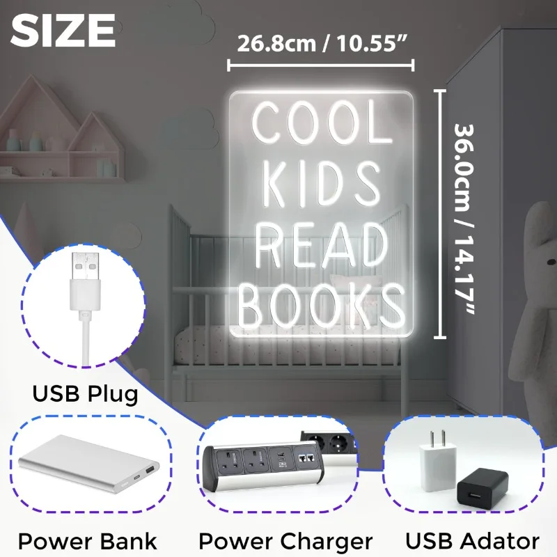 Cool Kids Read Books Neon Book Lovers Words Quotes Kid Room Light Wall Art Library Classroom Read Corner Decor 10.55