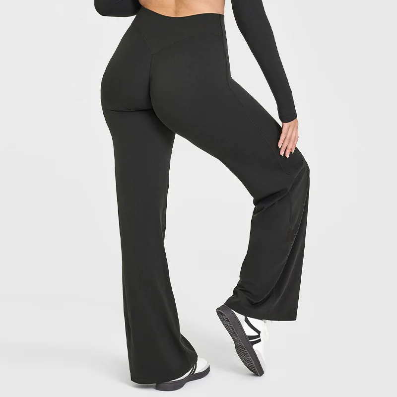 Hose mit geradem Bein, ultraweiches Butterstoff, Damen-Yogahose mit mittlerer Taille, Fitnessstudio, nacktes Gefühl, Pilates, Laufsporthose