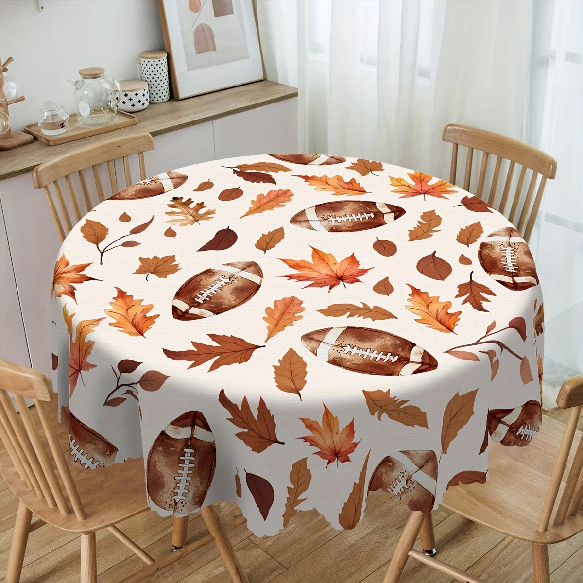 One autumn tablecloth, football and maple leaf decorated tablecloth, Thanksgiving tableclothzyc