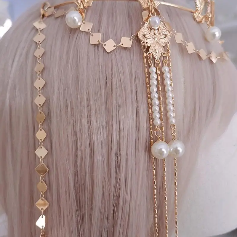 

X4YC Elegant Crown Headpieces for Women Gold Alloy and Faux Pearls Hair Accesories Headwear for Weddings and Parties