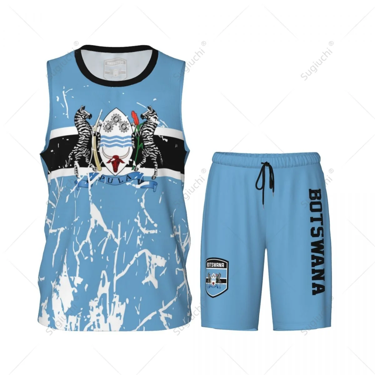 Botswana Flag Grain Men Basketball Set Shirt & Pants Sleeveless