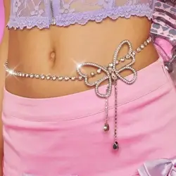 Y2k Style Personality Butterfly Waist Chain Pendant Decoration for Women Bling Rhinestone Body Chain Accessories Crystal Jewelry