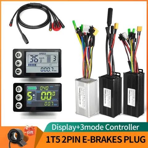 Ebike SineWave Three Mode Controller 24V-52V 17A 26A 30A 40A 45A TFT Display Throttle Hall Unlimited Motor 350W-2000W Moto