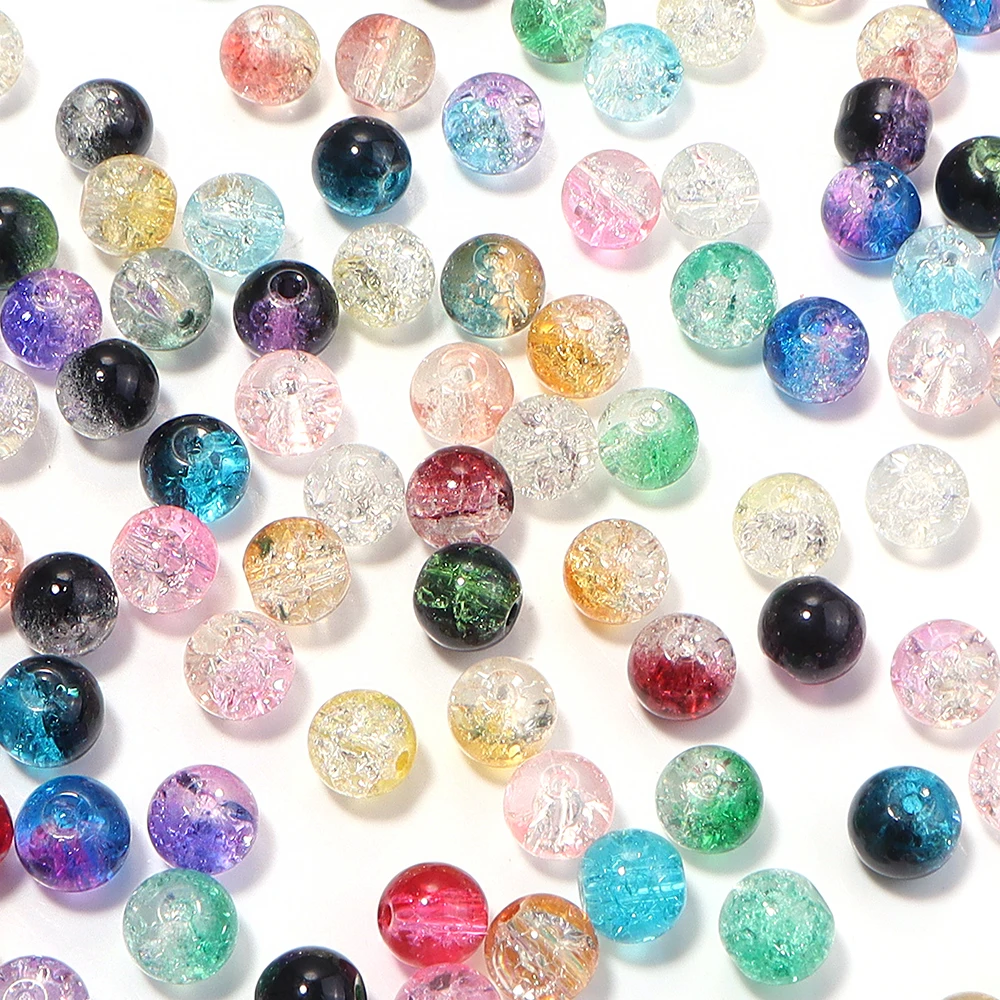 50 Stück 8mm Runde Glas-Crackle-Perlen Zweifarbige Lose Abstandsperlen für Schmuckherstellung DIY Handgemachte Halsketten- und Armband-Zubehör – Detail 6