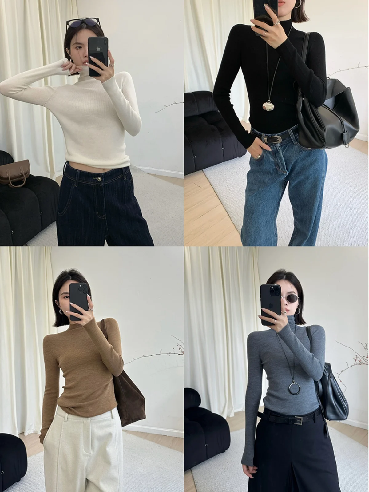 

MUCCHIC hine Waable Sl Inteated High Ne f High Ne Wool Base irt Comfortable Long Sve Knitted Sweater