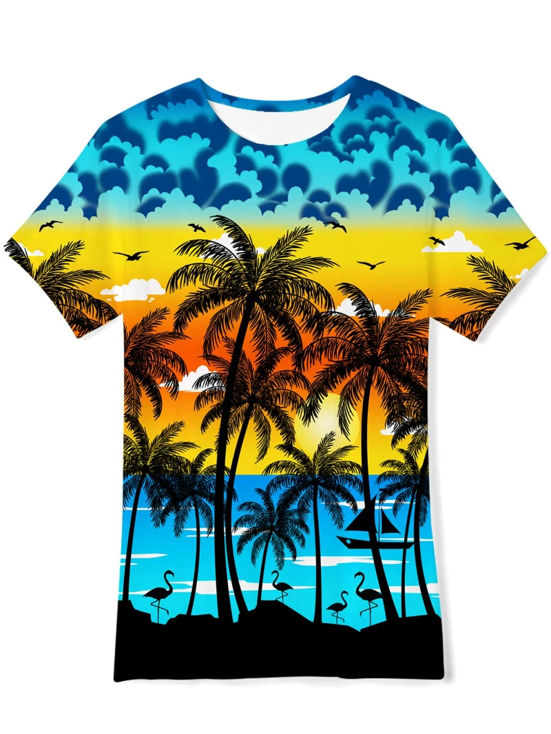

3D Colorful Graffiti Graphic T-shirt Men Boys Clothes T Shirts Hawaiian Style Short Sleeve T Shirt New Kids Harajuku Y2k Clothes