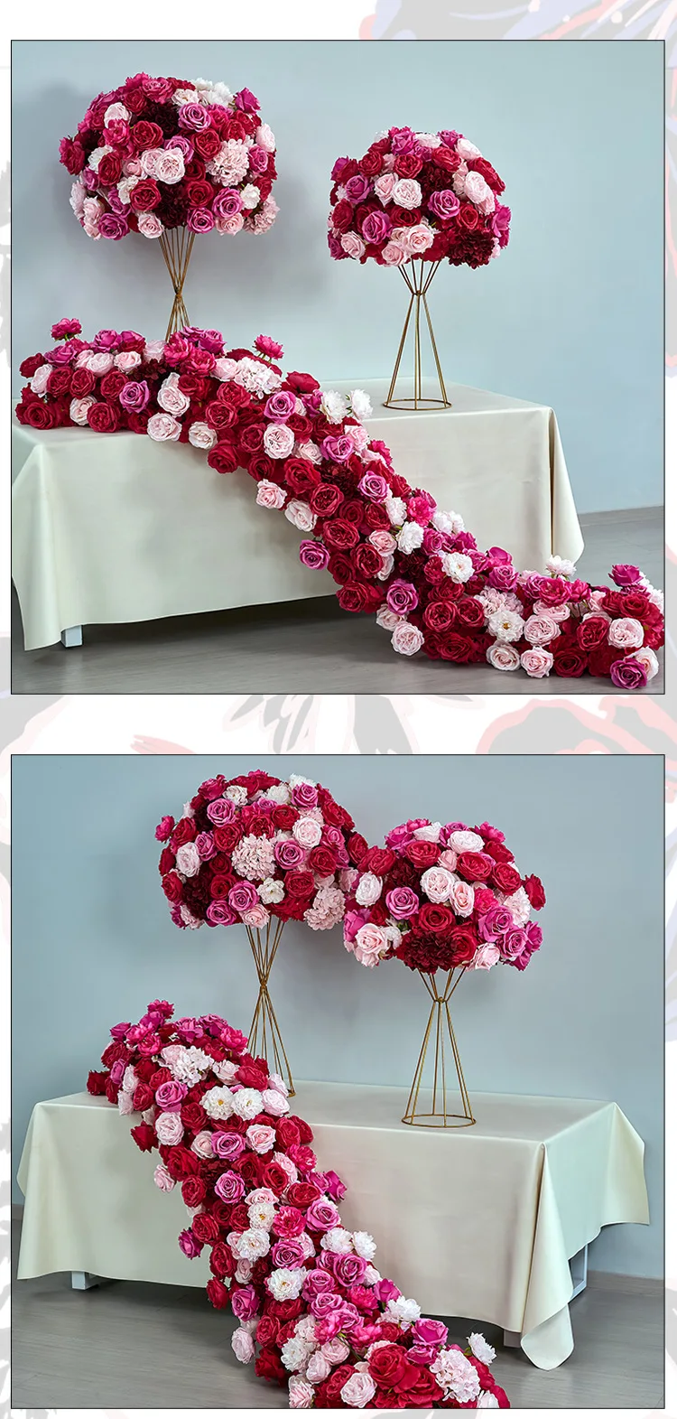 Großhandel Fuchsia Künstliche Rosenblütenkugel Hochzeitsgang-Dekoration Tisch-Mittelstück Fenster- und Ausstellungsstand Kunstblumenkugel – Detail 11