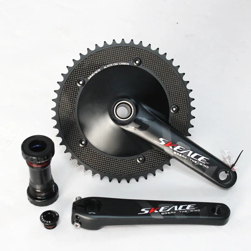 SKEACE Break The Wind Hollowtech Crankset, Fixie Crank, Fixed Gear Bike, Track Bicycle CNC Carbon Chainwheel, 49T, 165mm, 144BCD