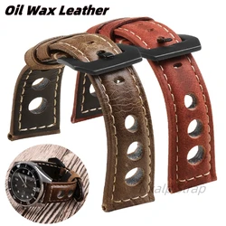Retro Oil Wax Cowhide Watch Strap 20mm 22mm 24mm Breathable Genuine Leather Watchbands Dark Brown Wristband Pin Buckle Band