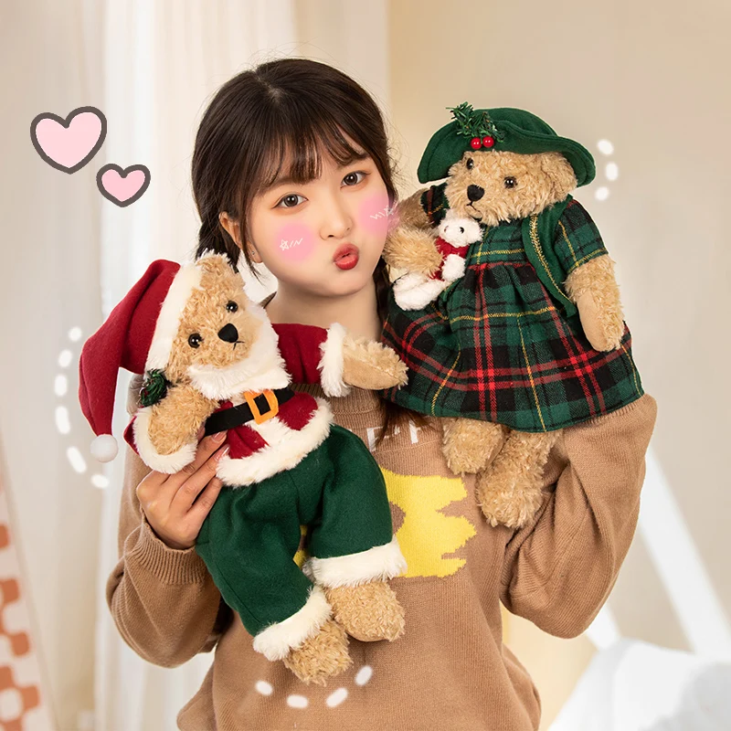 26/40cm 2PCS Couple Christmas Dress Bear Plush Toy Dolls Stuffed Soft Animal Pillow for Children Girl Birthday Decor Gift