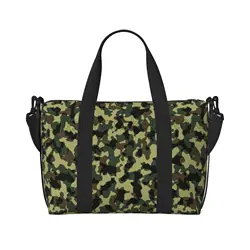 Camo Green Print Duffel Bags Sports Gym Yoga Travel Hand Bag Foldable Overnight Weekender Bags with Adjustable Shoulder Strap