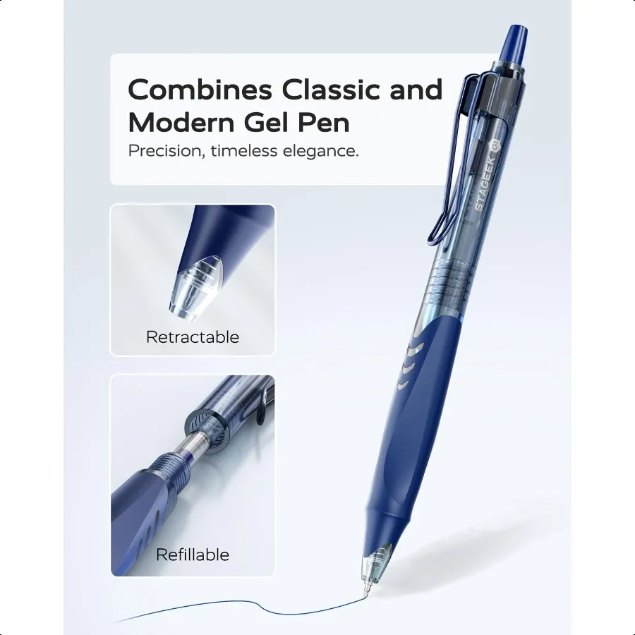 12 Pak Pena Gel Biru Pena Tinta Biru Cepat Kering 0.5Mm Pena Tulis Halus Dapat Ditarik Titik Halus untuk Menulis Jurnal Gel Busin