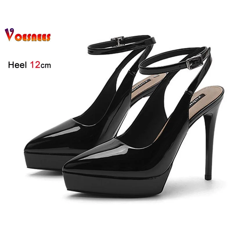 جديد 12 سنتيمتر عالية الكعب النساء الصنادل مثير خنجر أحذية موضة مدبب تو الفم الضحلة سميكة سوليد حذا فردي للسيدات الصيف الصنادل #6