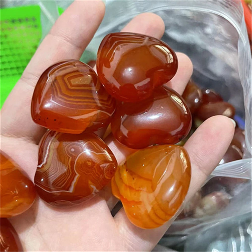 1pcs Natural Agate Polished Gemstone Red Carnelian Hearts Shaped Crystals Stones For Home Decoration Gifts