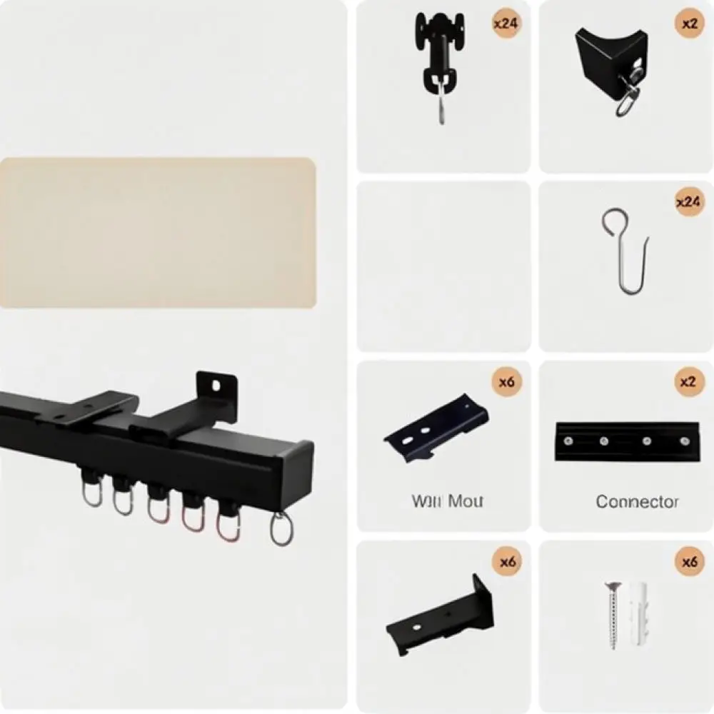 Black Metal Curtain Rail Fittings Set Track Runners Gliders Brackets Hardware Complete Kit For Home Window Decorating