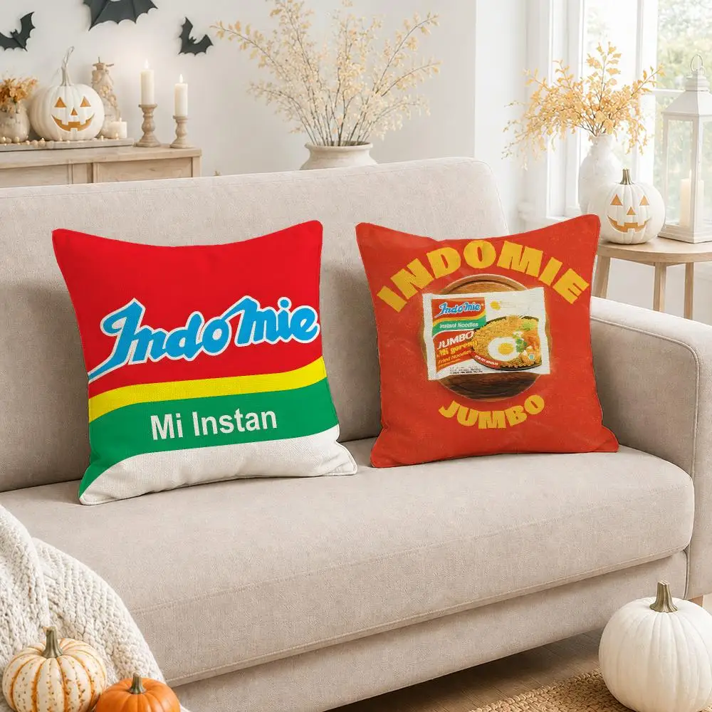 Food Logo I-Indomie Cushion Cover Organic Linen Square Pillow Case Durable Non-Allergenic And Kind To Skin