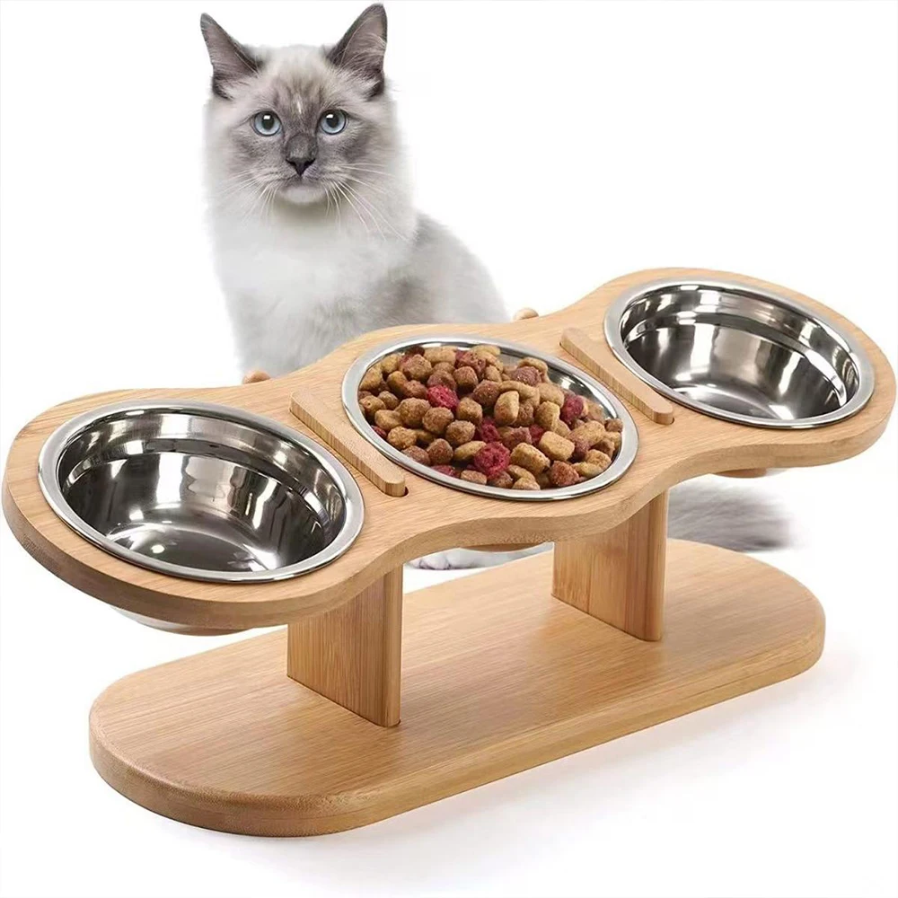 elevated-food-bowl-with-a-15-°-tilt-and-3-stainless-steel-basins