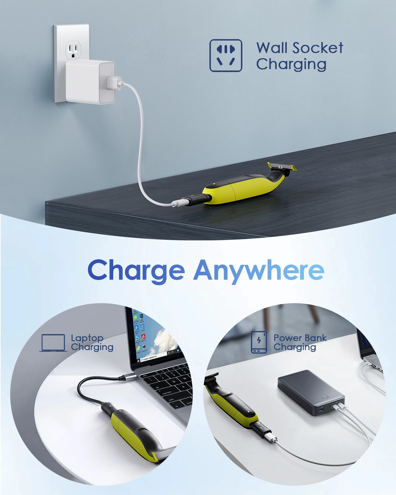 15V HQ8505 Upgrade Type-C Shaver Adapter Charger Converter for Philips Oneblade QP6530/QP6520QP6510,Electric Razor Power Adapter