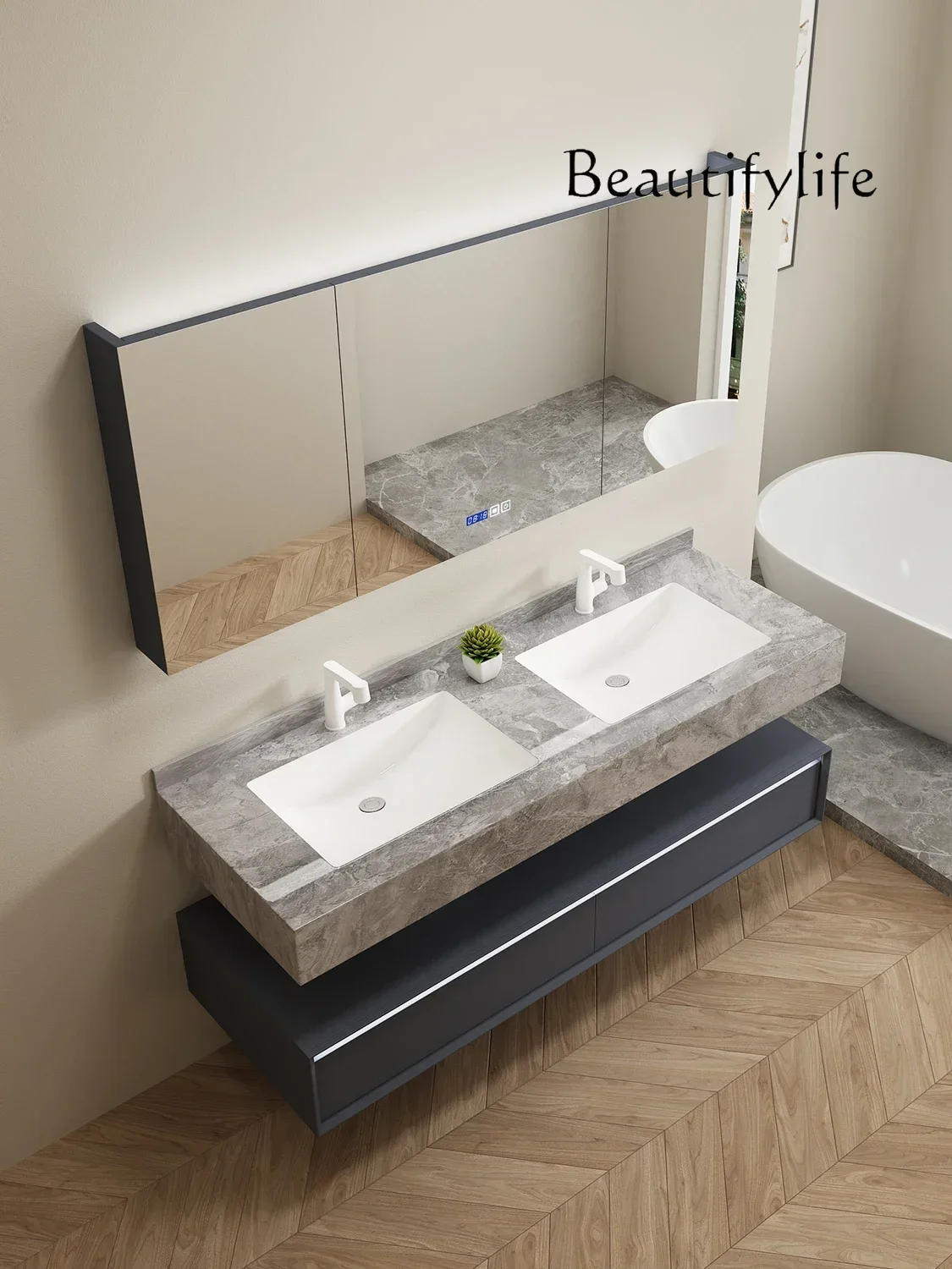 

bathroom cabinet combination bathroom washbasin cabinet Slate ceramics seamless integrated basin paint