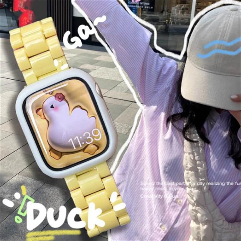 กล่องสีลูกกวาดน่ารัก + สายสำหรับนาฬิกา Apple อัลตร้า49มม. 7 8 41มม. 45มม. 38 40มม. 42มม. 44มม. สายรัดสร้อยข้อมือผู้หญิงสำหรับ iWatch 6 SE 5 4 3