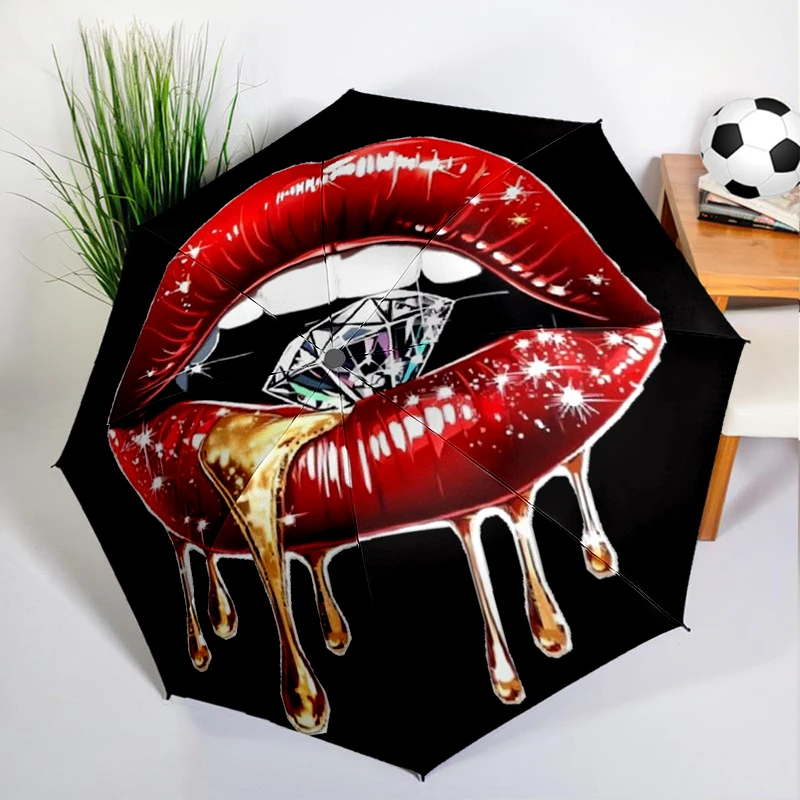 

1PC Diamond Red Lips Umbrella Automatic Open/close, Sturdy Iron Frame & 8-Rib Struct, Umbrella for Women & Men, Christmas Gifts