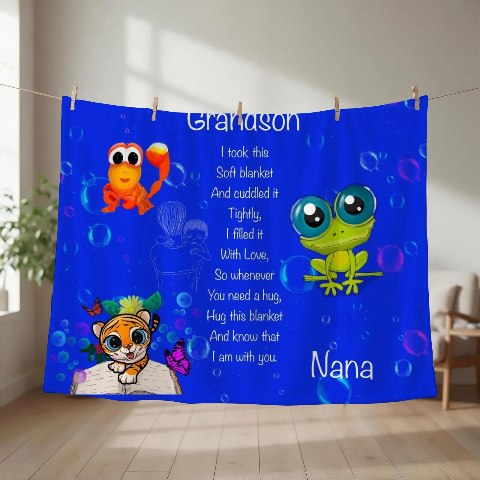 Grandson cuddle blanket love Nana Throw Blanket Vintage Flannel Fabric Blankets Sofas Of Decoration Quilt Blankets