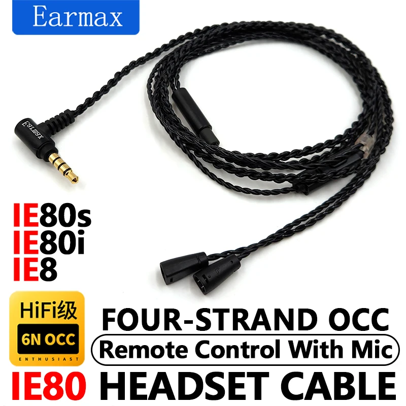 For Sennheiser IE80I IE8  IE80 IE80S Earphones Replaceable 4-Strand 3.5mm Single Crystal Copper Upgrade Cable