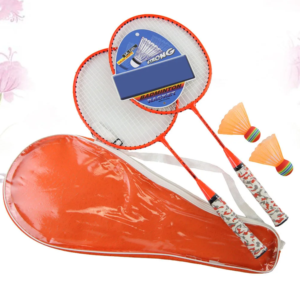 1Pair Badminton Racket with Balls Long-Lasting Material Light Weight Includes 2 Random Color Shuttlecocks for Kids Playtime