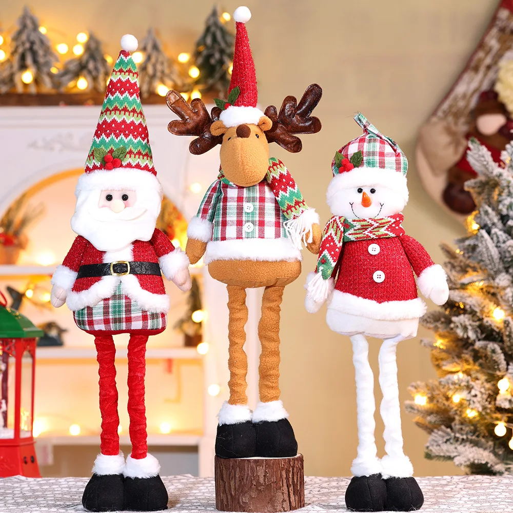 

Christmas Telescopic Dolls Striped Grid Reindeer Snowman Santa Claus Standing Doll New Year Ornament Christmas Merry Christmas