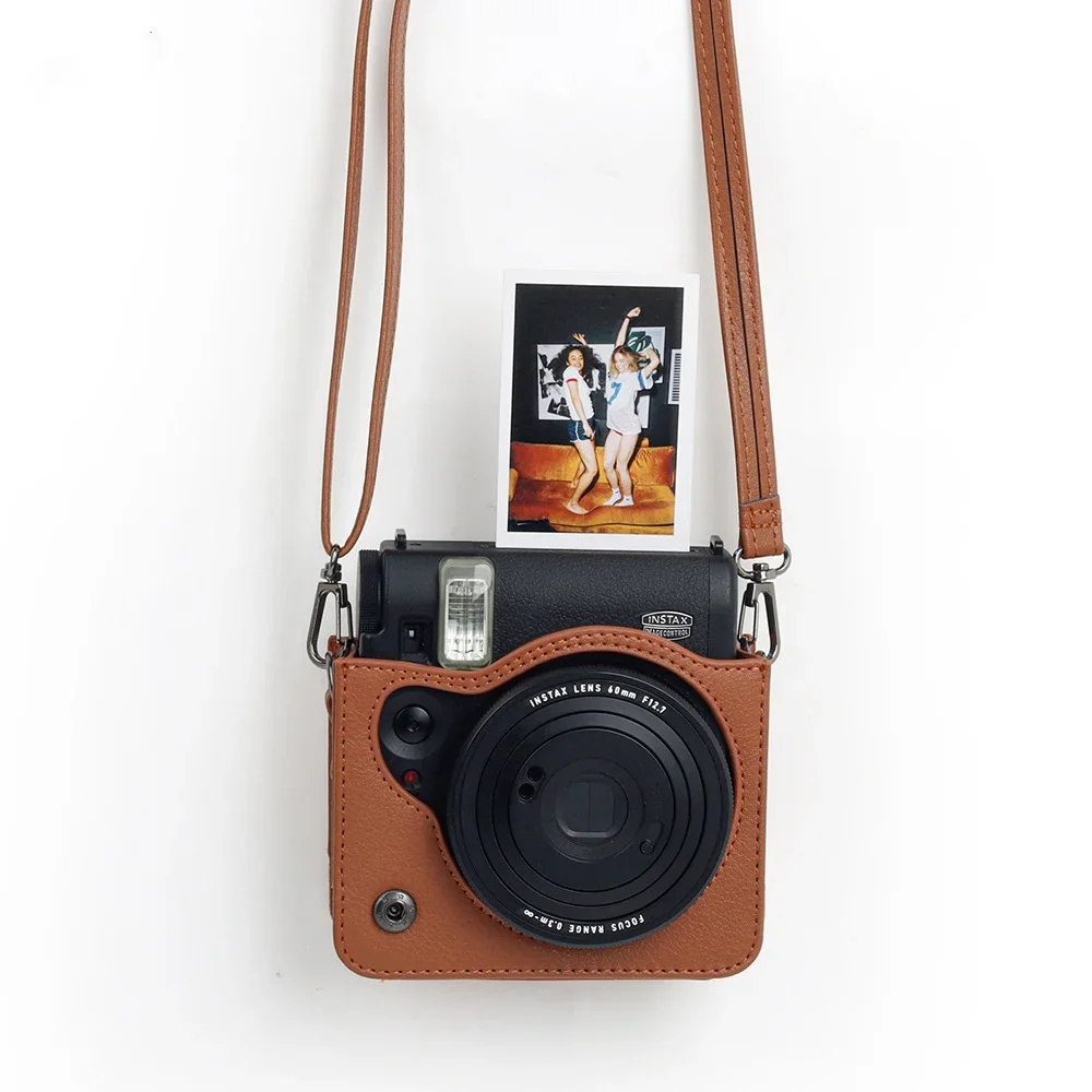 Casing kamera instan tali dapat diatur, tas penyimpanan Retro kulit PU kantong fotografi portabel tahan guncangan untuk Fujifilm Mini 99