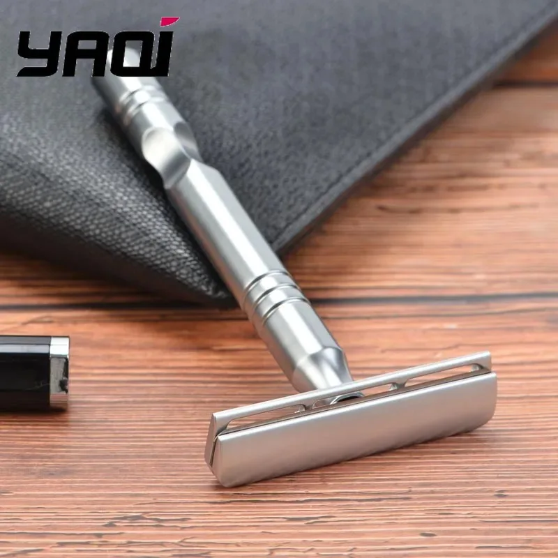 ماكينة حلاقة اللحية من YAQI بلون كروم غير لامع، شفرة تيار متردد Excalibur ذات حافة واحدة للرجال، ماكينة حلاقة آمنة