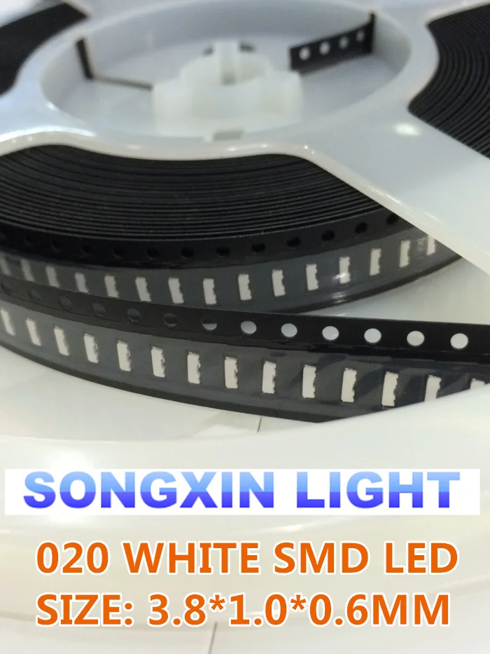 20PCS 020 White 3806 3810 Side View SMD/SMT CW 3.8*1.0*0.6mm 6000-9000K Light emitting diode Lamp bead 020 SMD led white