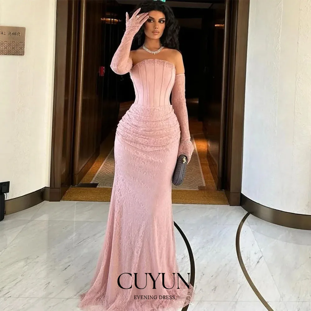 

CUYUN розовое роскошное вечернее платье русалки по индивидуальному заказу, женское длинное вечернее платье без бретелек длиной до пола, вечерние платья для торжественного мероприятия 2026