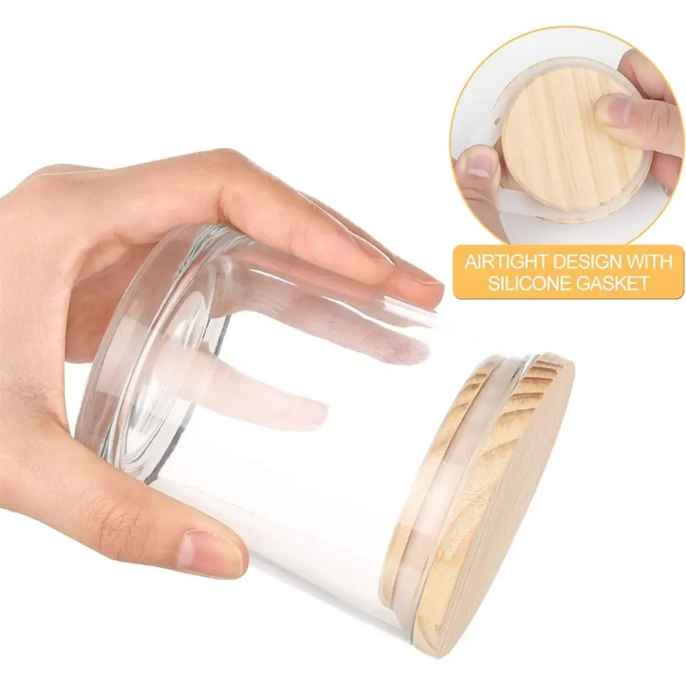Frascos de vidrio transparente C9 para velas, pequeños, de boca ancha, recipientes vacíos para velas, artesanías de vidrio, tapas de bambú herméticas, bandeja de vidrio para aromaterapia