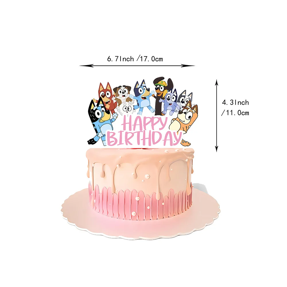 Cartone animato rosa Bluey famiglia Cane Fornitura per feste di compleanno Banner usa e getta Cake Topper Palloncini con bandiera appesa Set Decorazioni di compleanno