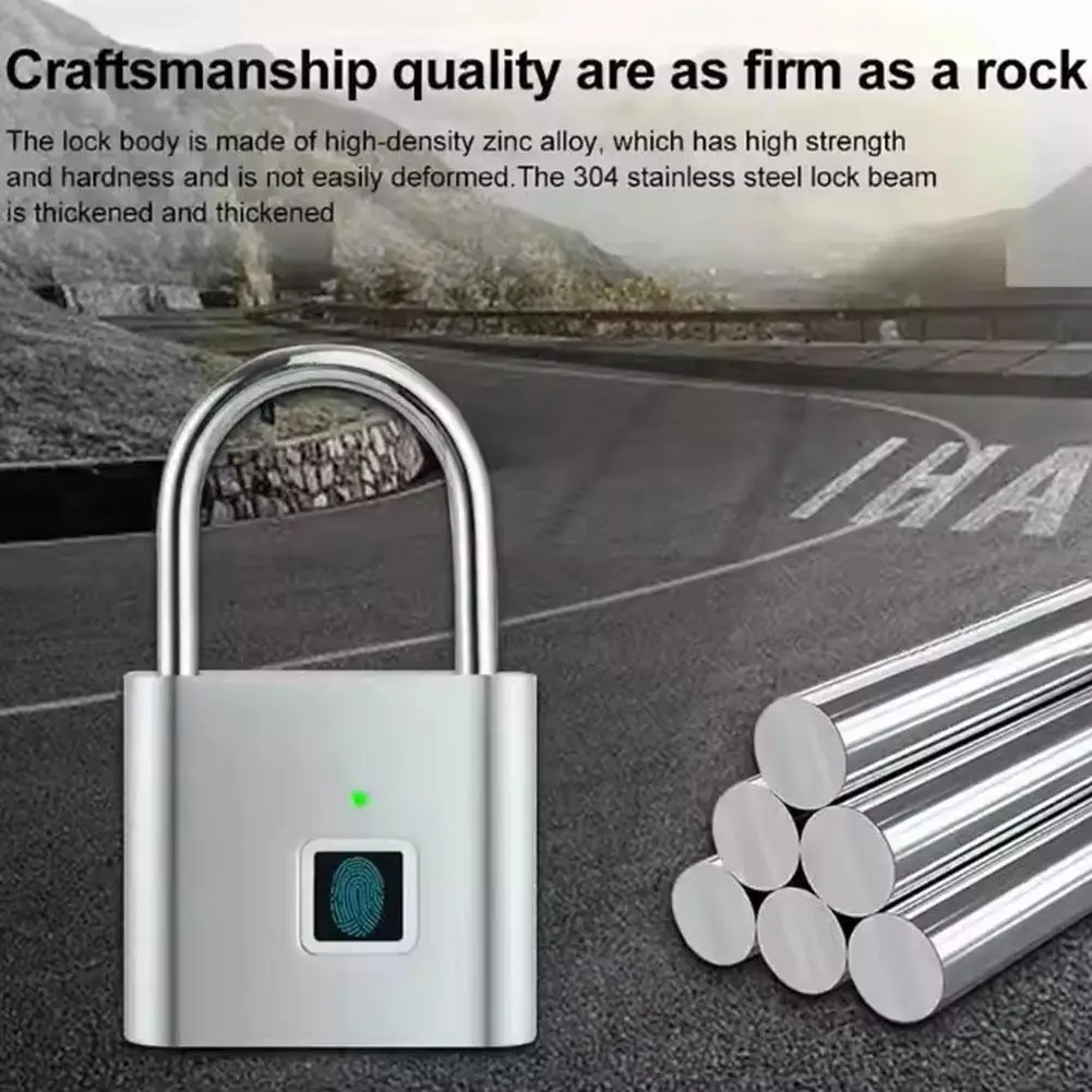 

Smart Fingerprint Padlock Waterproof Rust Prevention Fingerprint Keyless Door Lock Rechargeable Security Padlock for House