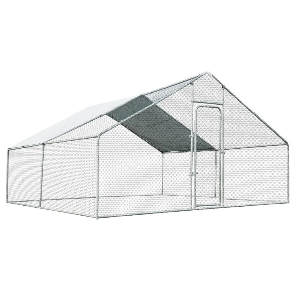

Large Walk In Chicken Coop Run House Shade Cage 13'x13' with Roof Cover Backyard