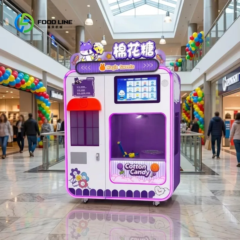 Customized Fully Automatic Smart Cotton Candy Vending Machine Commercial Candy Floss Machine Touch Screen