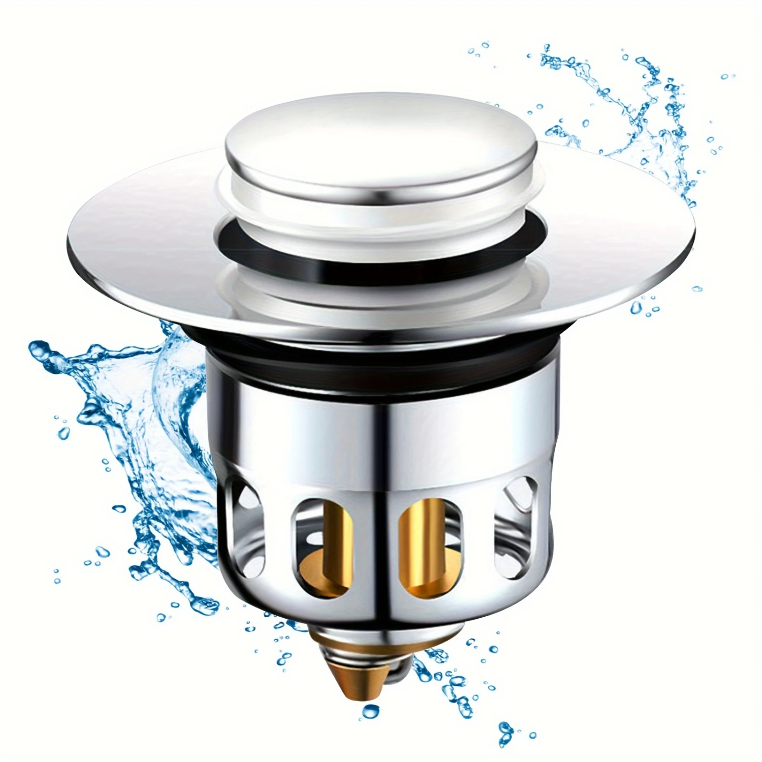 

Bathroom Sink Drain Stopper, Universal Stainless Steel Bounce Drain Plug Filter For 1.34 to 1.45 Inch Push Type Basin Up Chrome