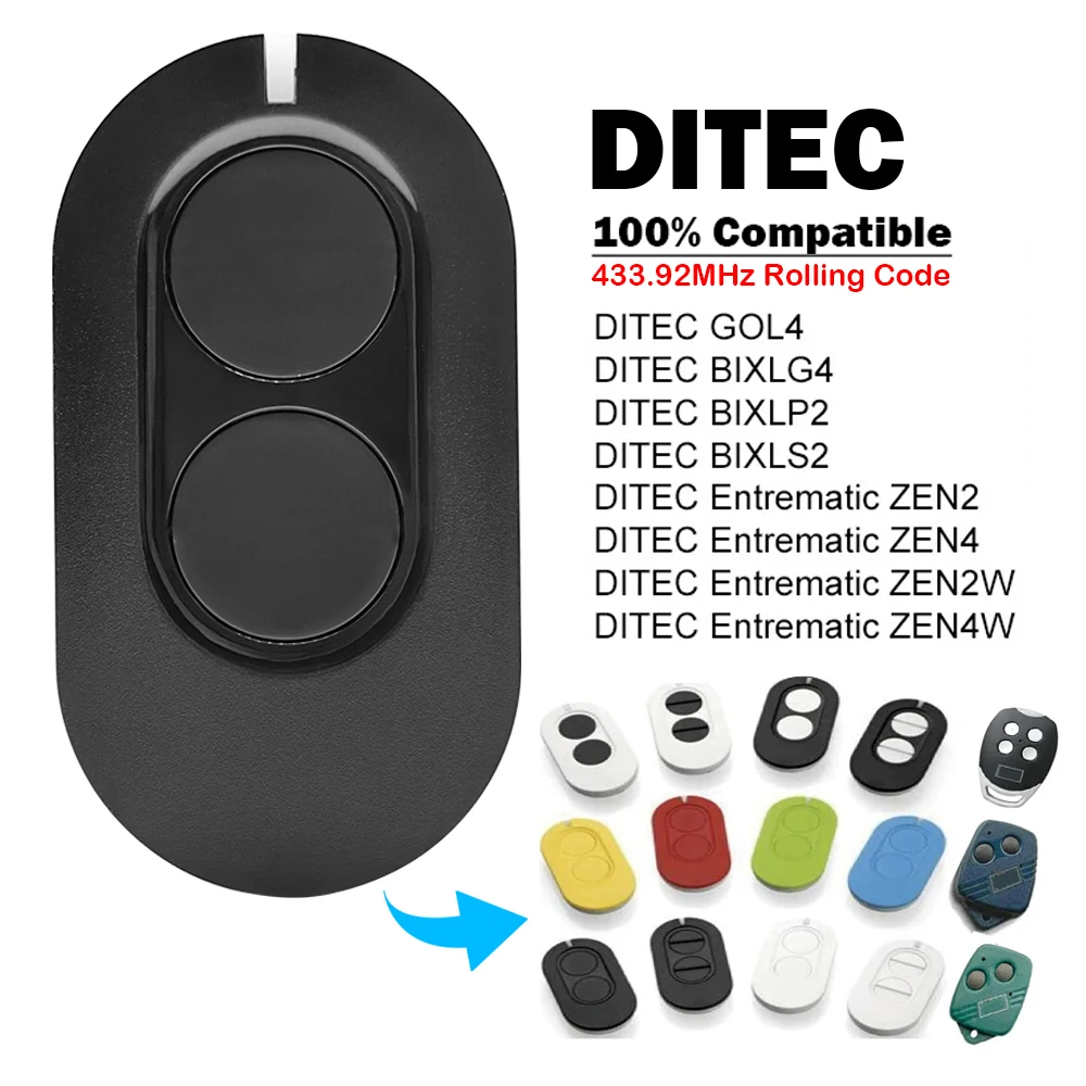 Per DITEC Entrematic ZEN2 ZEN 4 ZEN2W ZEN4W Porta Del Garage Telecomando Compatibile Con DITEC GOL4 BIXLG4 BIXLP2 BIXLS2 433.92MHz