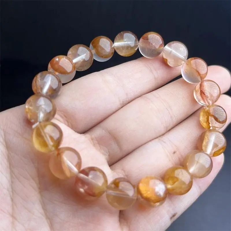 10MM Natural Yellow Fire Quartz Hematoid Bracelet Crystal Reiki Healing High Quality Gemstone Fashion Jewelry Gift 1PCS