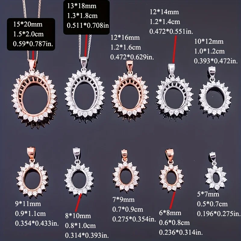 Multiple Size Oval Prong Bezel Settings For Gemstone Solid 925 Sterling Silver DIY Pendant Charm Tray