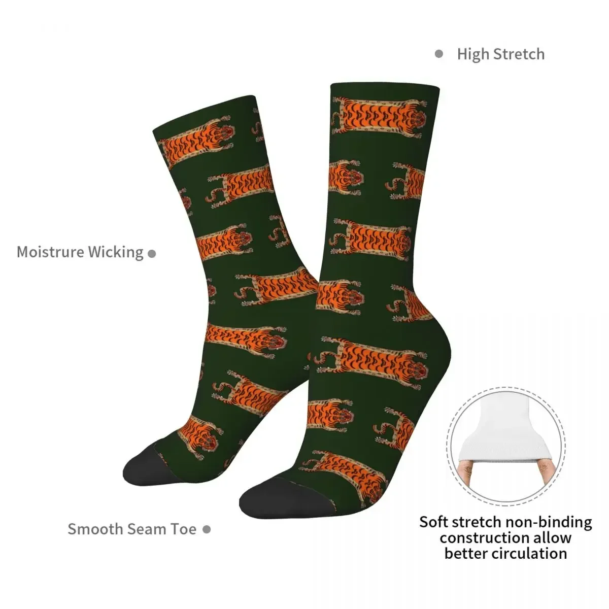 TIBETAN TIGER RUG-Chaussettes vertes Harajuku, Chaussettes longues toutes saisons, Bas de haute qualité, Accessoires pour hommes et femmes, Cadeau d'anniversaire