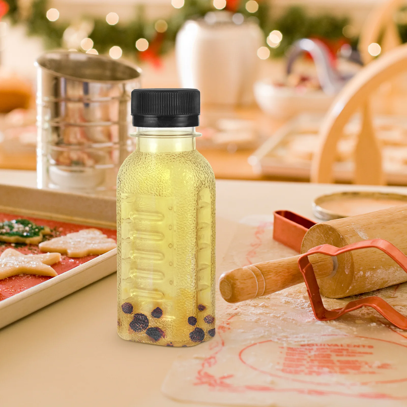 

20 Pcs Plastic Juice Bottles 100ML Milk Drink Containers Black Cap Bulk Empty Beverage Bottles Mini Fridge Outdoor Travel