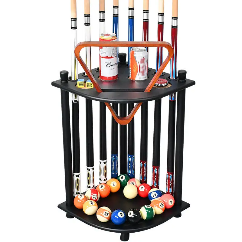 

Corner Stand Wooden Billiard Cue Holder - 8 Pool Cue Sticks and Table Balls Floor Stand for Snooker & Billiard Tables