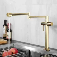 Gold Faucet Solid Brass Rotating Crane For Kitchen Deck Mounted Sink Mixer Foldable Nickel Brushed/Gold/Chrome/ORB/Black